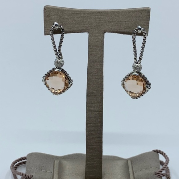 David Yurman Morganite Cushion Diamond Earrings - Picture 5 of 7